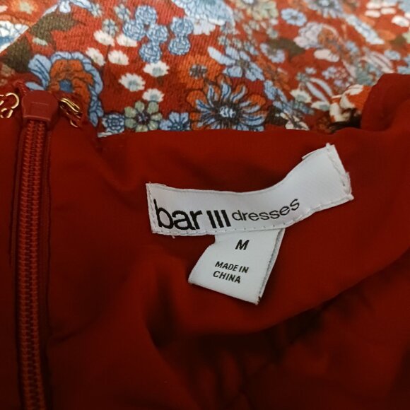 Bar III Sweetheart Neckline Brick Orange/Multi Floral Patchwork Mini Dress, M - Picture 9 of 14